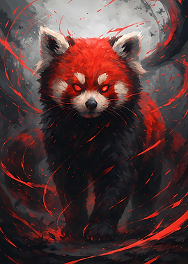 Red Panda God with Glowing Red Eyes
