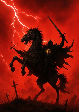 Dark Rider on Horseback with Sword