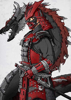 Samurai Warrior with Dragon