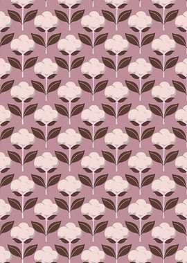 Cotton Flower Pattern on Mauve Background