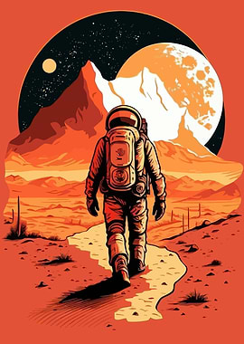 Astronaut on Mars-like Planet Illustration