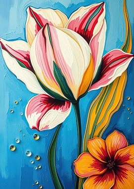 Floral Painting with Tulips and Drops