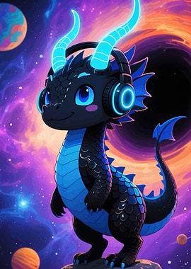 Cute Dragon Headphones Space