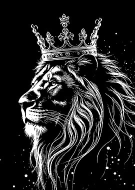 Lion with Crown Black and White