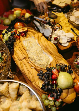 Festive Food Platter with Bread and Fruit