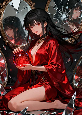 Red Orb Woman with Broken Mirrors