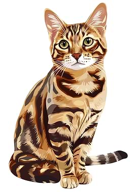 Bengal Cat Portrait Illustration
