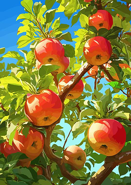 Abundant Apple Tree with Red Fruits