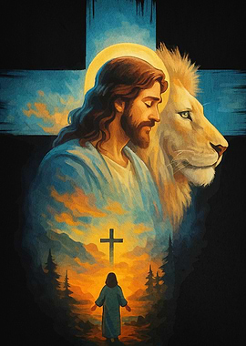 Jesus Lion Cross Artwork