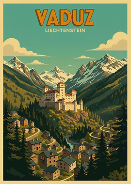 Vaduz, Liechtenstein Vintage Travel Poster