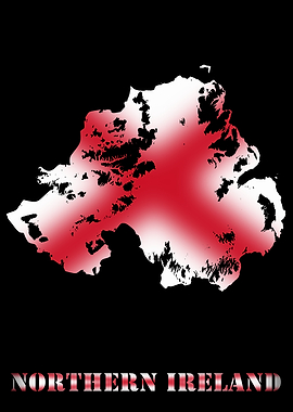 Northern Ireland Topographic Contour Relief Map blending terrain features into its emblematic colorful flag
