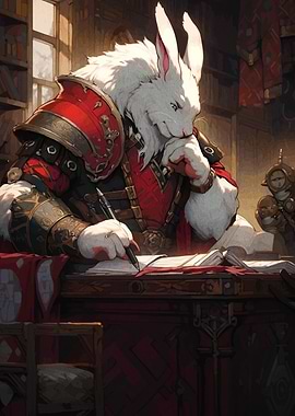Anthropomorphic Rabbit Scribe in Armor