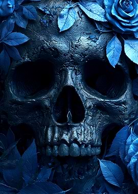 Blue Skull with Roses