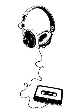 Headphones and Cassette Tape Illustration