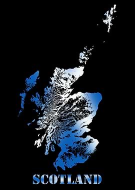 Scotland UK Topographic Contour Relief Map blending terrain features into its emblematic colorful flag
