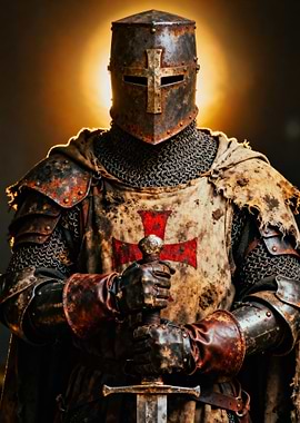 Crusader Knight with Sword and Armor