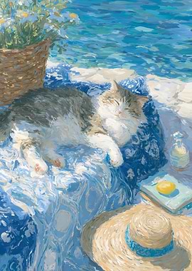 Cat Nap by the Sea Painting