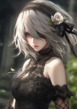 Anime Girl with White Hair and Blindfold