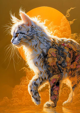 Ornate Cat with Floral Patterns