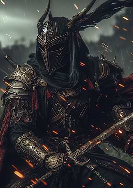 Armored Warrior in the Rain