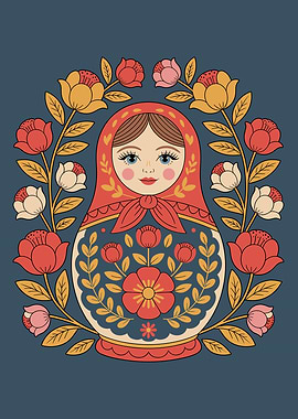 Matryoshka doll with floral wreath