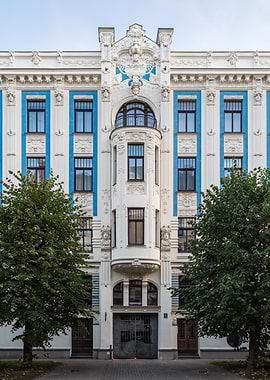 Art Nouveau Building Facade. Alberta street 8, Riga, Latvia.