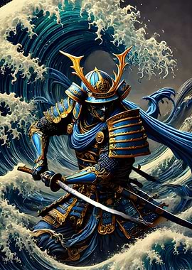 Samurai Warrior in Ocean Waves