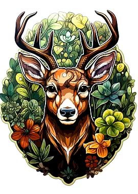 Deer in Floral Frame