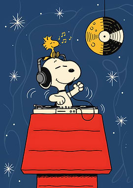 Snoopy DJ with Woodstock
