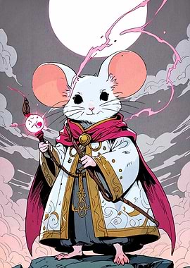 Mouse Wizard with Staff and Magic