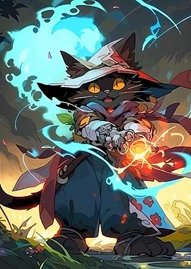 Magical Cat Wizard Illustration