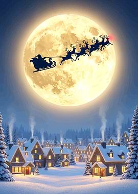 Santa's Sleigh Over Snowy Village