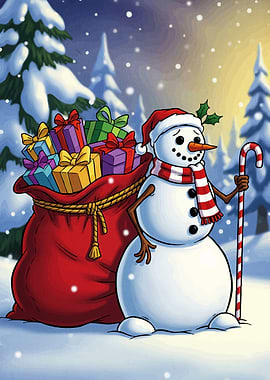 Snowman Gifts Winter Scene
