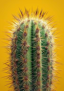Close-up Cactus on Yellow Background