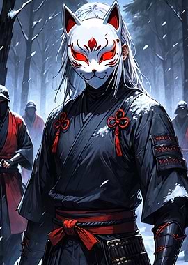Masked Samurai in Snowy Forest