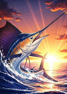 Marlin Leaping Sunset