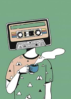 Cassette Head Coffee Drinker Illustration