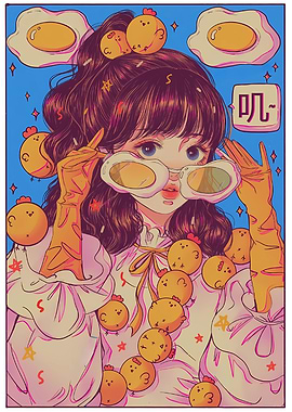 Girl with Egg Sunglasses and Chickens