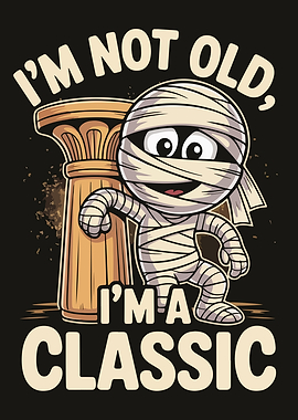 Cartoon Mummy with Column and Text