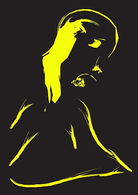 Abstract Yellow Human Figure on Black Background
