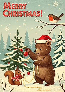 Merry Christmas with Bear and Squirrel