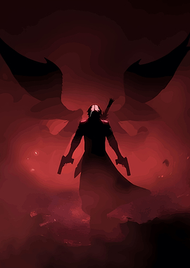 Silhouette of a man with guns