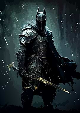 Dark Knight Warrior in the Rain