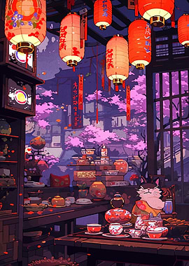 Japanese Tea Room with Cat