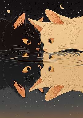 Black and White Cats Reflection