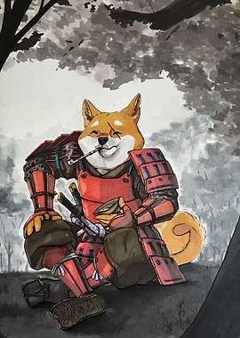 Samurai Shiba Inu with Pipe