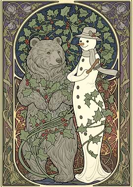 Bear and Snowman Art Nouveau