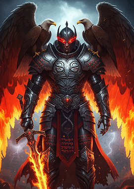 Armored Warrior Eagles Flaming Sword