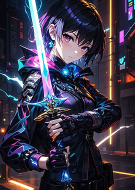 Anime Girl with Glowing Sword