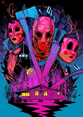 Horror Masks and Cabin Illustration